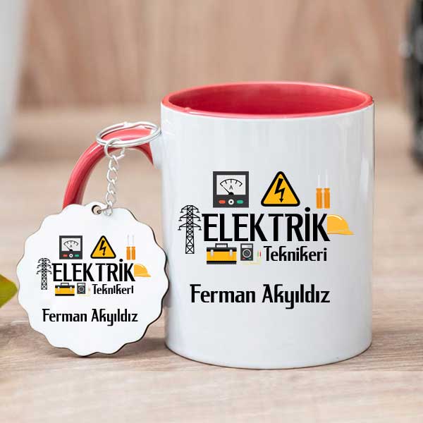 Elektrik Teknikerine Hediye Kupa Bardak ve Anahtarlık