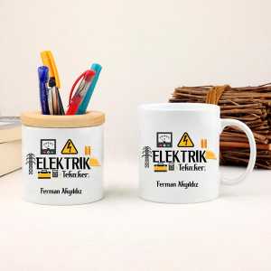  - Elektrik Teknikerine Hediye Kupa Bardak ve Kalemlik Seti