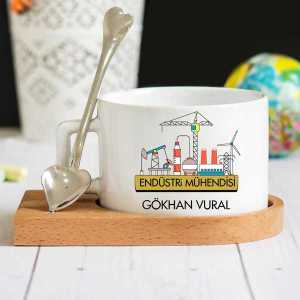 - Endüstri Mühendisi Ahşap Altlıklı Lüks Fincan Seti  - Endüstri Mühendisi Ahşap Altlıklı Lüks Fincan Seti