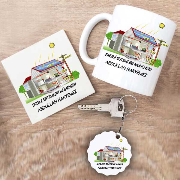Enerji Sistemleri Mühendisi Kupa Bardak Altlık Ve Anahtarlık Hediye Seti