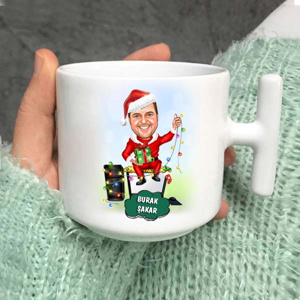 Erkeğe Yeni Yıl Hediyesi Karikatürlü Latte Fincanı