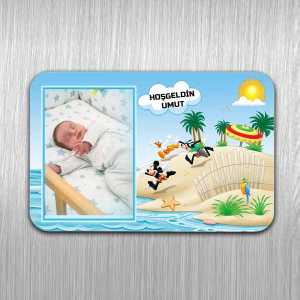 Erkek Bebek Hoşgeldin Yazılı ve Fotoğraflı Magnet - Thumbnail