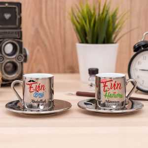  - Evin Hanımı Evin Beyi Aynalı Gümüş Türk Kahvesi Fincanı