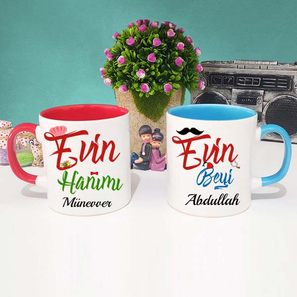 Evin Hanımı Evin Beyi Kırmızı Ve Mavi Kupa Bardak