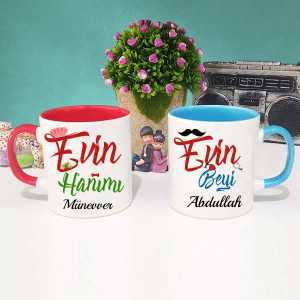 - Evin Hanımı Evin Beyi Kırmızı ve Mavi Kupa Bardak  - Evin Hanımı Evin Beyi Kırmızı ve Mavi Kupa Bardak