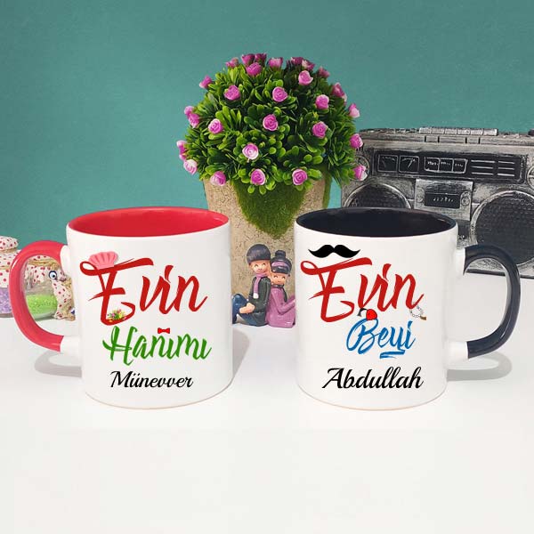 Evin Hanımı Evin Beyi Kırmızı Ve Siyah Kupa Bardak