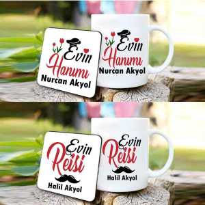 - Evin Reisi Evin Hanımı Kupa Bardak ve Altlık Seti  - Evin Reisi Evin Hanımı Kupa Bardak ve Altlık Seti