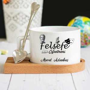 - Felsefe Öğretmeni İsimli Ahşap Altlıklı Lüks Fincan Seti  - Felsefe Öğretmeni İsimli Ahşap Altlıklı Lüks Fincan Seti