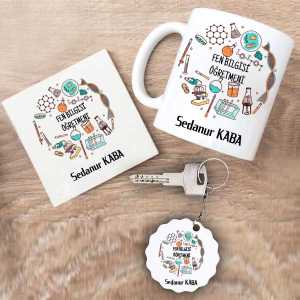 - Fen Bilgisi Öğretmeni Kupa Bardak Altlık ve Anahtarlık Hediye Seti  - Fen Bilgisi Öğretmeni Kupa Bardak Altlık ve Anahtarlık Hediye Seti