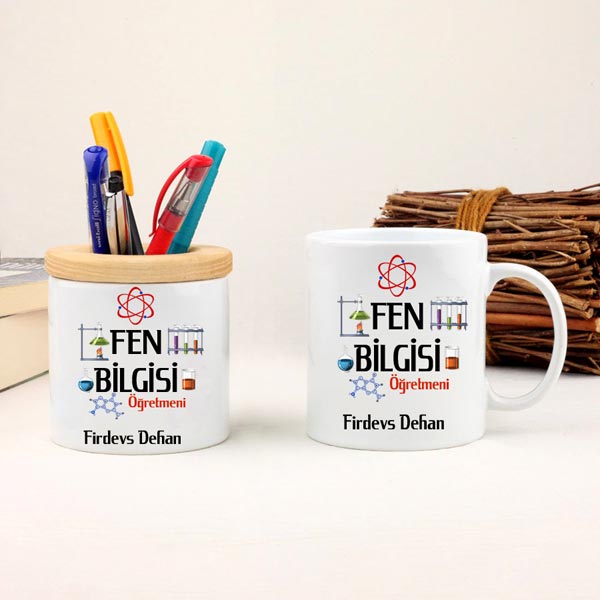 Fen Bilgisi Öğretmeni Kupa Bardak Ve Kalemlik Hediye Seti