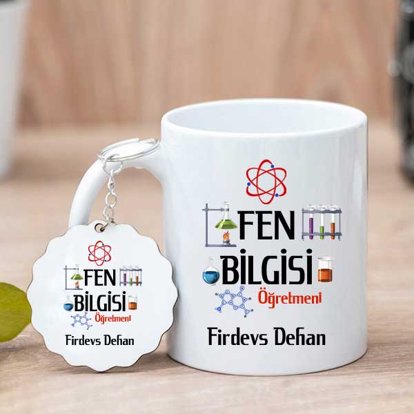 Fen Bilgisi Öğretmenine Hediye Kupa Bardak ve Anahtarlık