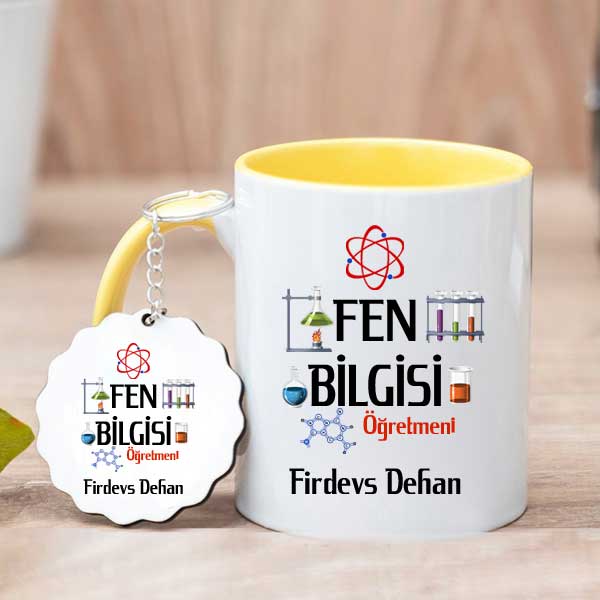 Fen Bilgisi Öğretmenine Hediye Kupa Bardak ve Anahtarlık