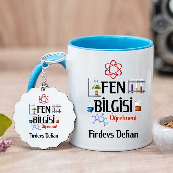 Fen Bilgisi Öğretmenine Hediye Kupa Bardak ve Anahtarlık