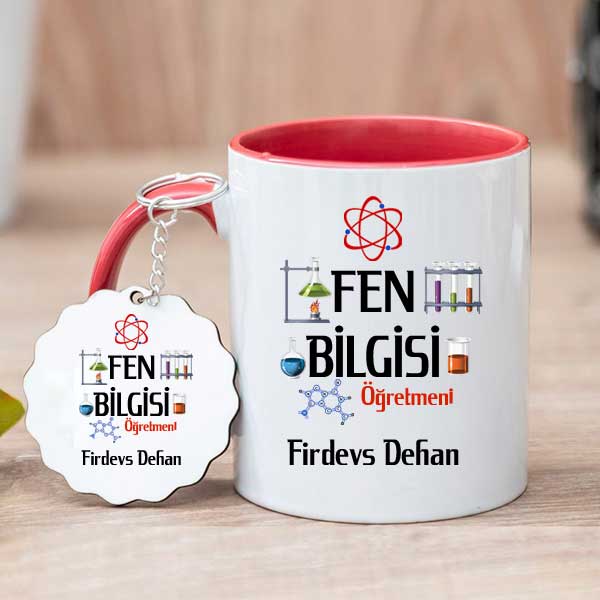 Fen Bilgisi Öğretmenine Hediye Kupa Bardak ve Anahtarlık