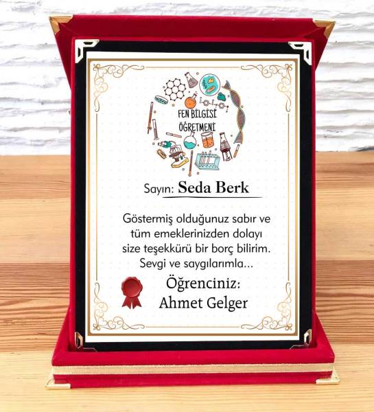 Fen Bilgisi Öğretmenine Hediye Plaket