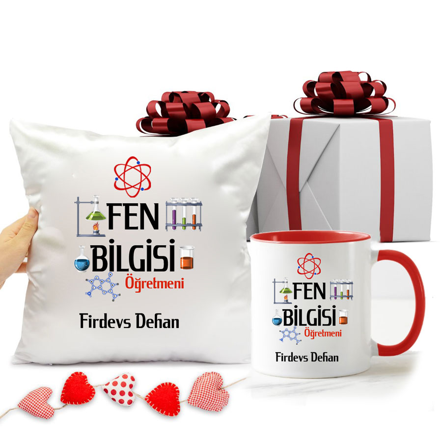 Fen Bilgisi Öğretmeni Kupa Bardak Ve Yastık