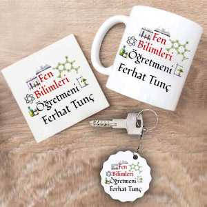 - Fen Bilimleri Öğretmeni Kupa Bardak Altlık ve Anahtarlık Hediye Seti  - Fen Bilimleri Öğretmeni Kupa Bardak Altlık ve Anahtarlık Hediye Seti