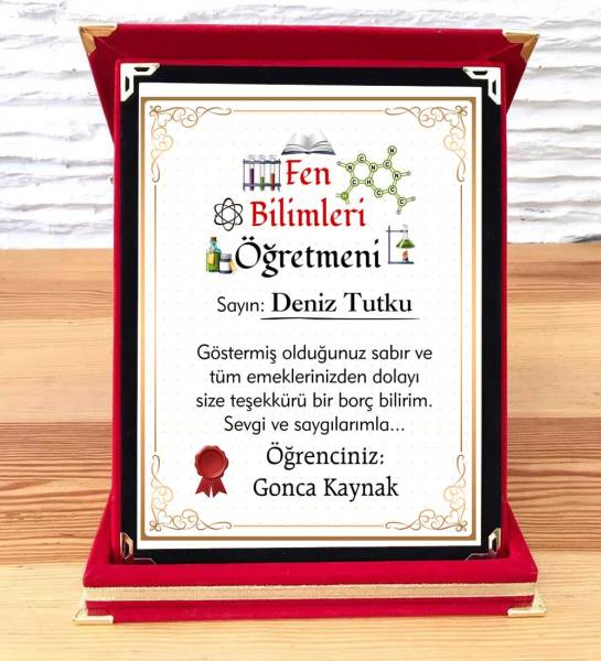 Fen Bilimleri Öğretmenine Hediye Plaket