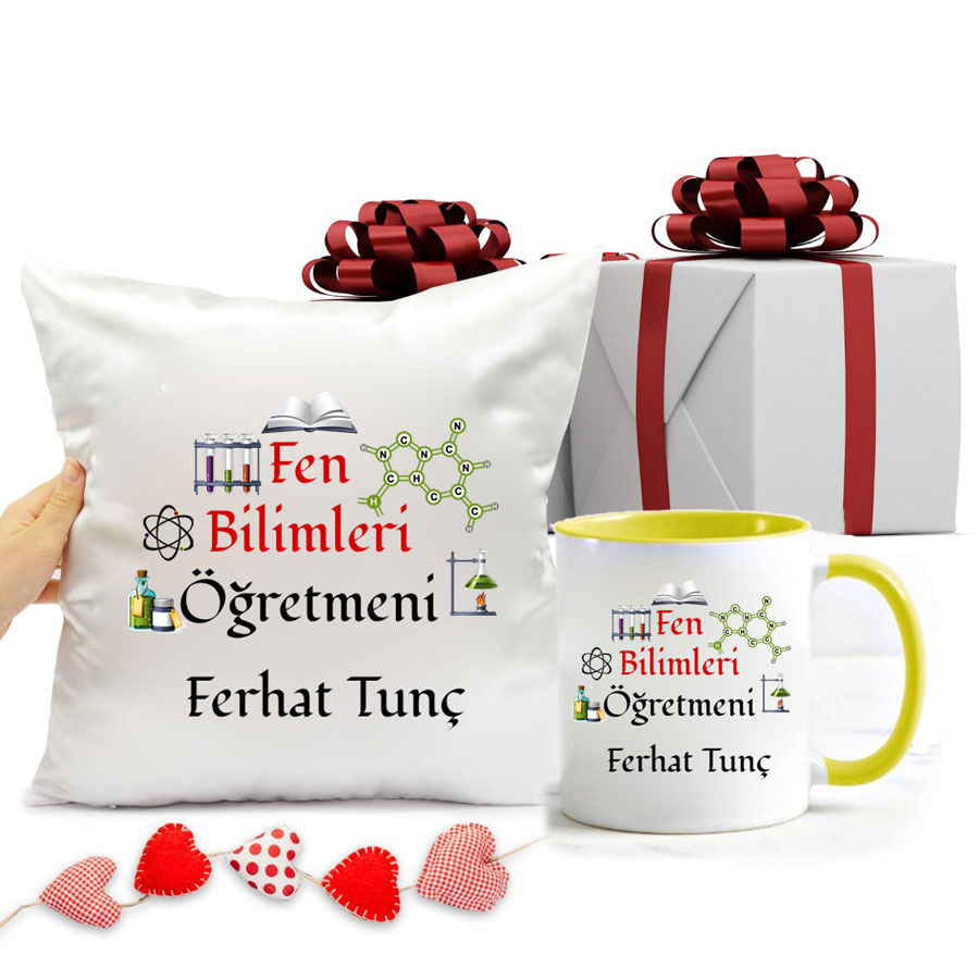 Fen Bilimleri Öğretmeni Kupa Bardak Ve Yastık