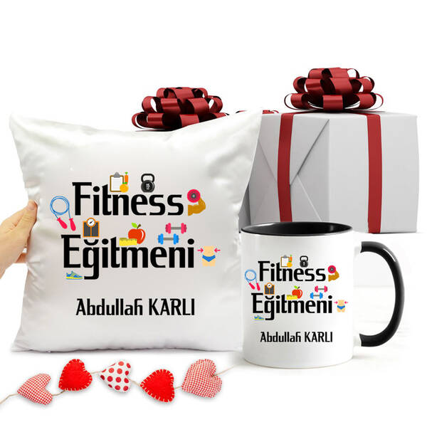 Fitness Eğitmeni Kupa Bardak ve Yastık