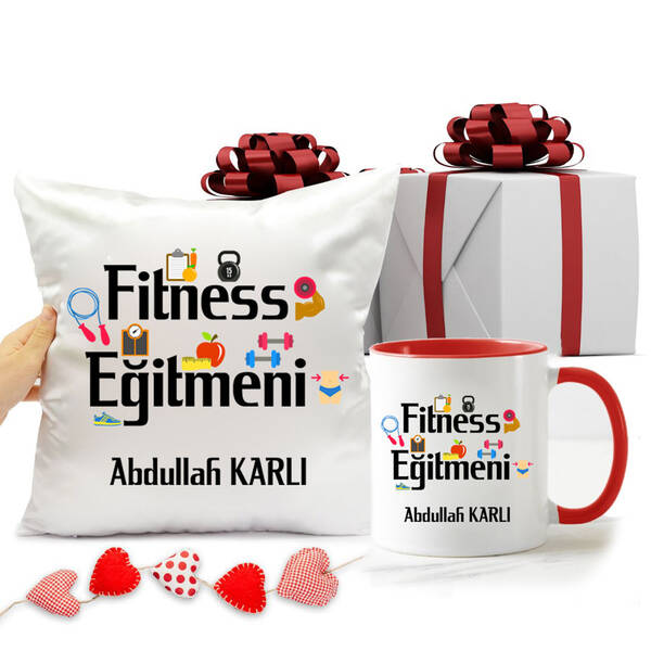 Fitness Eğitmeni Kupa Bardak ve Yastık