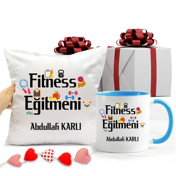 Fitness Eğitmeni Kupa Bardak ve Yastık