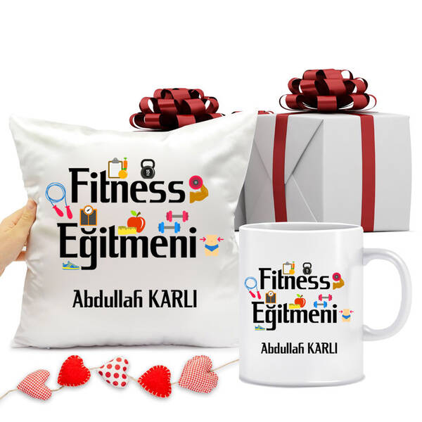 Fitness Eğitmeni Kupa Bardak ve Yastık