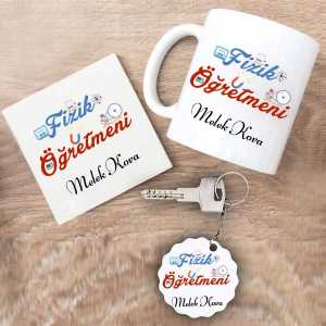 - Fizik Öğretmeni Kupa Bardak Altlık ve Anahtarlık Hediye Seti  - Fizik Öğretmeni Kupa Bardak Altlık ve Anahtarlık Hediye Seti