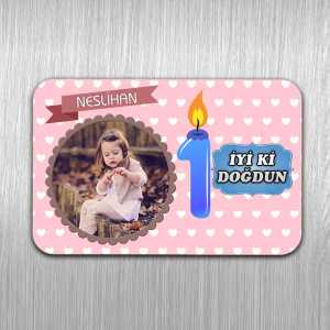 Fotoğraflı ve İsimli Kız Çocuğu Doğum Günü Magneti - Thumbnail