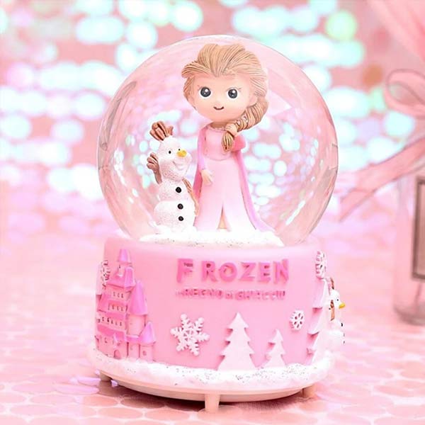 Frozen Işıklı Müzikli Pembe Orta Boy Kar Küresi