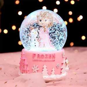Frozen Işıklı Müzikli Pembe Orta Boy Kar Küresi - Thumbnail