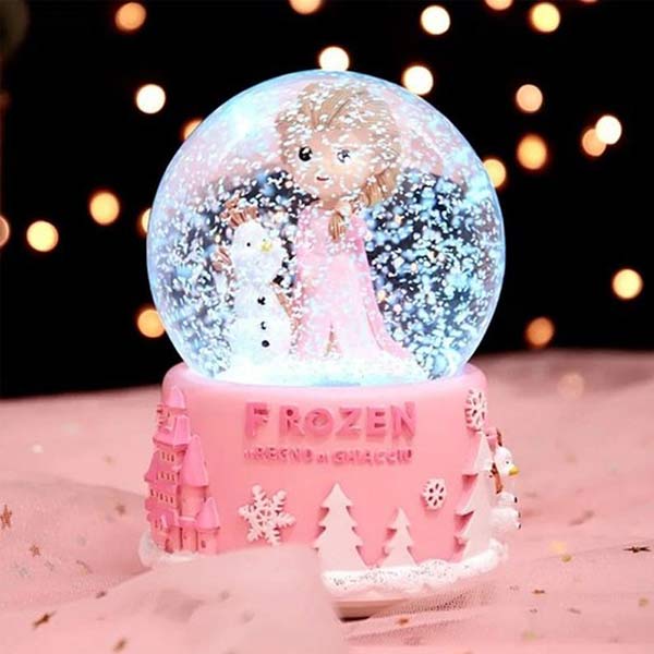 Frozen Işıklı Müzikli Pembe Orta Boy Kar Küresi