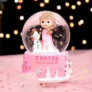 Frozen Işıklı Müzikli Pembe Orta Boy Kar Küresi - Thumbnail
