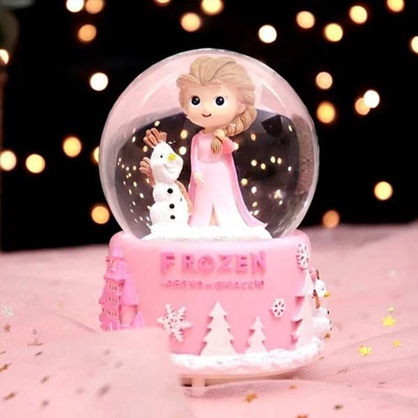 Frozen Işıklı Müzikli Pembe Orta Boy Kar Küresi