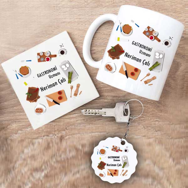 Gastronomi Uzmanı Kupa Bardak Altlık Ve Anahtarlık Hediye Seti