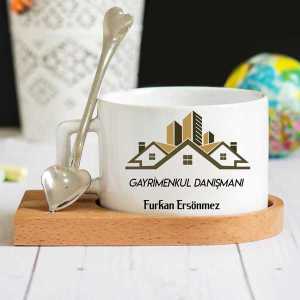 - Gayrimenkul Danışmanı Ahşap Altlıklı Lüks Fincan Seti  - Gayrimenkul Danışmanı Ahşap Altlıklı Lüks Fincan Seti