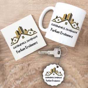 - Gayrimenkul Danışmanı Kupa Bardak Altlık ve Anahtarlık Hediye Seti  - Gayrimenkul Danışmanı Kupa Bardak Altlık ve Anahtarlık Hediye Seti