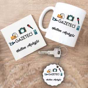 - Gazeteci Kupa Bardak Altlık ve Anahtarlık Hediye Seti  - Gazeteci Kupa Bardak Altlık ve Anahtarlık Hediye Seti