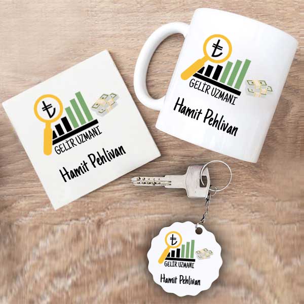 Gelir Uzmanı Kupa Bardak Altlık Ve Anahtarlık Hediye Seti