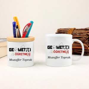 - Geometri Öğretmenine Hediye Kupa Bardak ve Kalemlik Seti  - Geometri Öğretmenine Hediye Kupa Bardak ve Kalemlik Seti