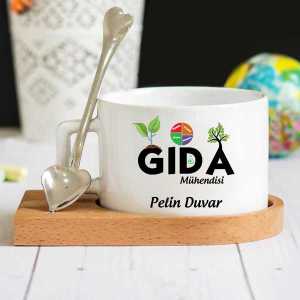 - Gıda Mühendisi Ahşap Altlıklı Lüks Fincan Seti  - Gıda Mühendisi Ahşap Altlıklı Lüks Fincan Seti