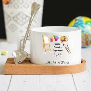 - Görsel Sanatlar Öğretmeni Ahşap Altlıklı Lüks Fincan Seti  - Görsel Sanatlar Öğretmeni Ahşap Altlıklı Lüks Fincan Seti