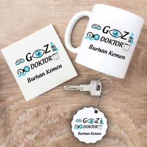  - Göz Doktoru Kupa Bardak Altlık ve Anahtarlık Hediye Seti