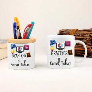 - Grafiker Kupa Bardak ve Kalemlik Hediye Seti  - Grafiker Kupa Bardak ve Kalemlik Hediye Seti