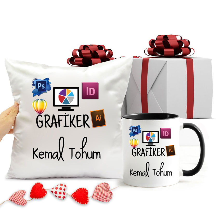 Grafiker Kupa Bardak Ve Yastık