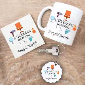 - Güzellik Uzmanı Kupa Bardak Altlık ve Anahtarlık Hediye Seti  - Güzellik Uzmanı Kupa Bardak Altlık ve Anahtarlık Hediye Seti
