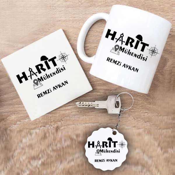 Harita Mühendisi Kupa Bardak Altlık Ve Anahtarlık Hediye Seti