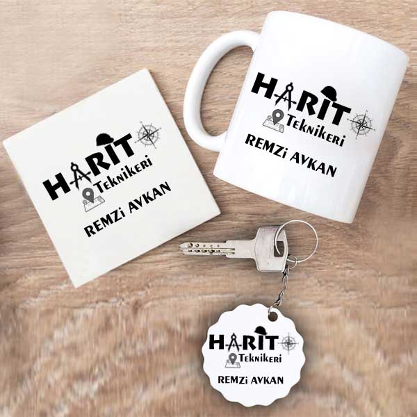 Harita Teknikeri Kupa Bardak Altlık Ve Anahtarlık Hediye Seti
