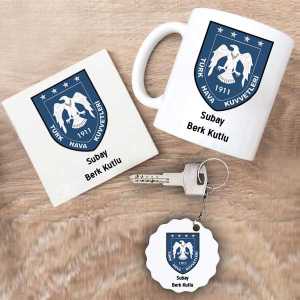  - Hava Kuvvetleri Subay Kupa Bardak Altlık ve Anahtarlık Hediye Seti