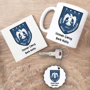 - Hava Kuvvetleri Uzman Çavuş Kupa Bardak Altlık ve Anahtarlık Hediye Seti